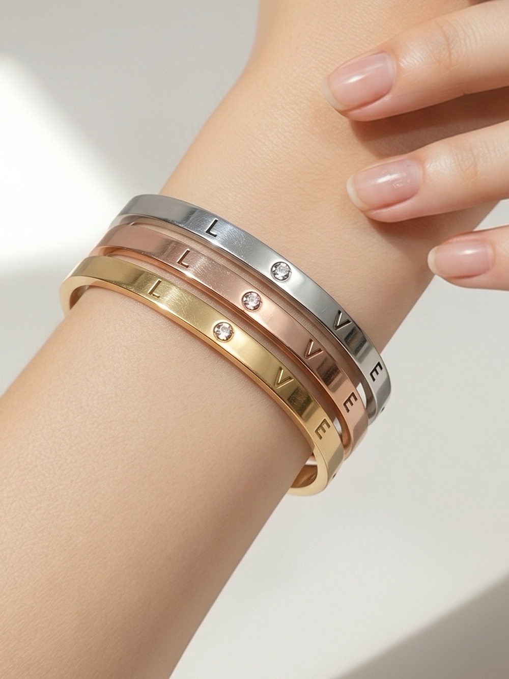 Trilogy of Love Letter Cuff Bangle Bracelets